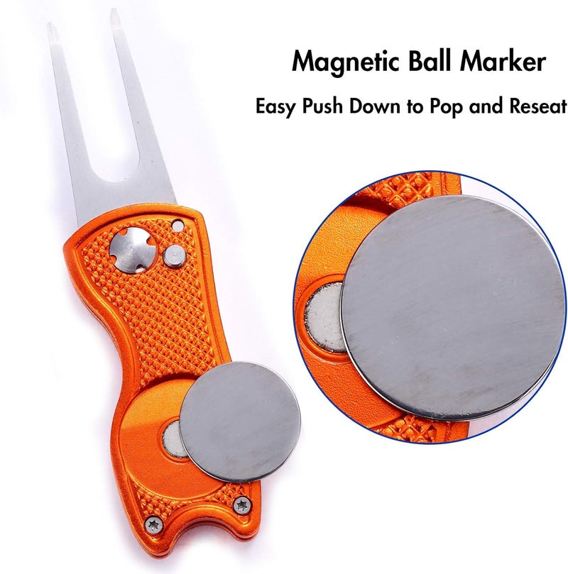 Fpxnb 2 Pack Metal Foldable Golf Divot Tool with Pop-up Button & Magnetic Ball Marker (Pack of 2, Fish Design) - Image 3